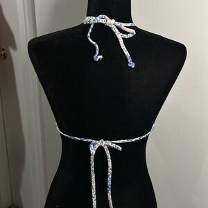 Frankie’s Bikinis Crochet Mimi Hawaiian Blush Tropical Pink Blue Floral Top XS